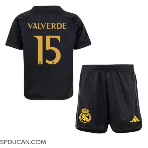 Dječji Nogometni Dres Real Madrid Federico Valverde #15 Rezervni 2023-24 Kratak Rukav (+ Kratke hlače)